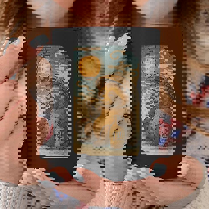 麦わら帽子をかぶったたぬき・酒・提灯・浮世絵風 コーヒーマグ 面白い贈り物