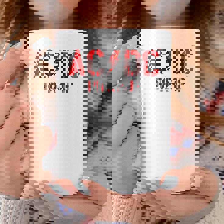 AcDcロックミュージックバンドpwrupフォトロゴ。 コーヒーマグ 面白い贈り物