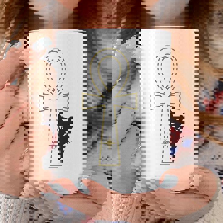 Ankh & Cat デザイン – スピリチュアル瞑想アート コーヒーマグ 面白い贈り物