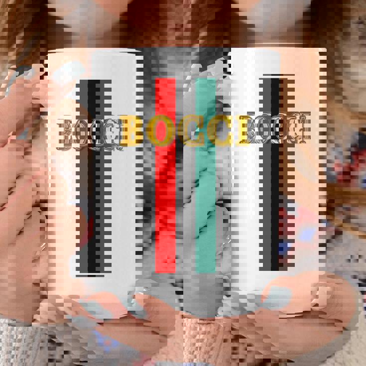 Bocci ぼっち《フェイクゴールド ロゴ》緑 赤 ライン【変なデザイン屋さん】陰キャ オタク ブランド パロディ 面白 長袖tシャツ コーヒーマグ 面白い贈り物