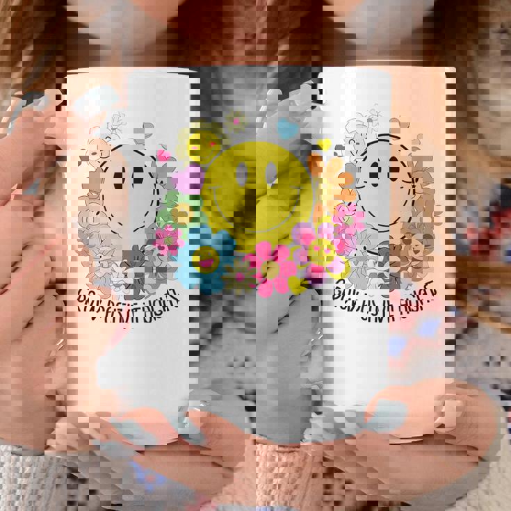 Grow Positive Thoughts イエロー スマイルフェイス 花 キッズ 女の子 コーヒーマグ 面白い贈り物