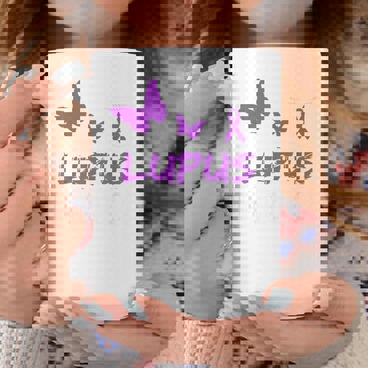 Lupus Warrior パープルバタフライ&リボン ポケット付き コーヒーマグ 面白い贈り物