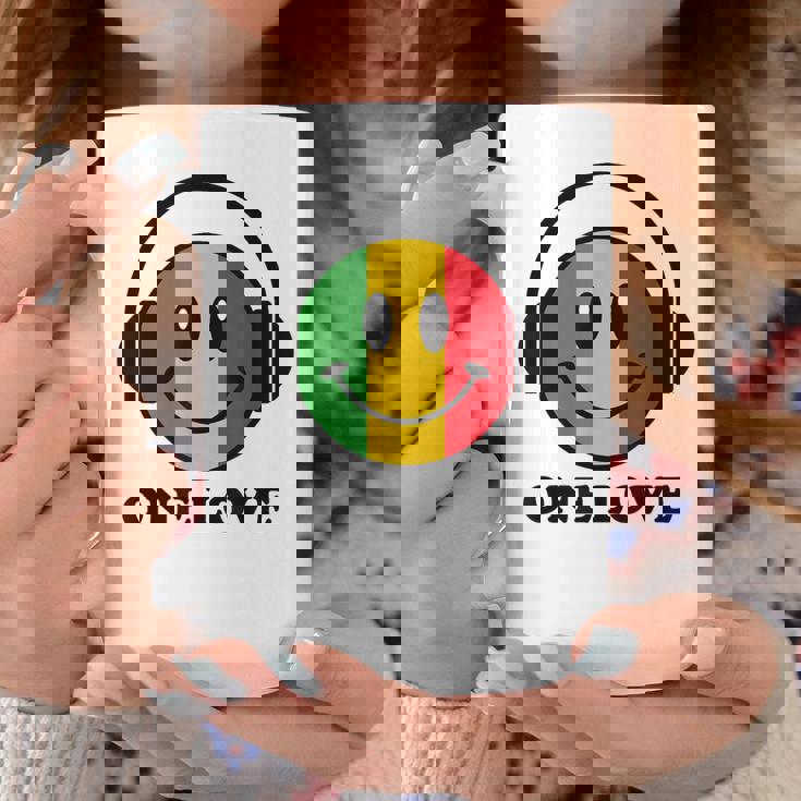 One Love ラスタ レゲエ 音楽 ヘッドホン スマイルフェイス ラスタファリ コーヒーマグ 面白い贈り物