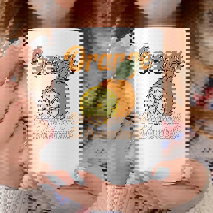 Orange You Glad It's The Weekend Fun Citrus Fruit Back コーヒーマグ 面白い贈り物