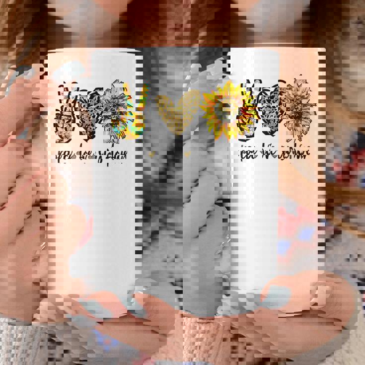 Peace Love サンシャイン ヒッピー ひまわり ヒマワリ 恋人へのギフト コーヒーマグ 面白い贈り物