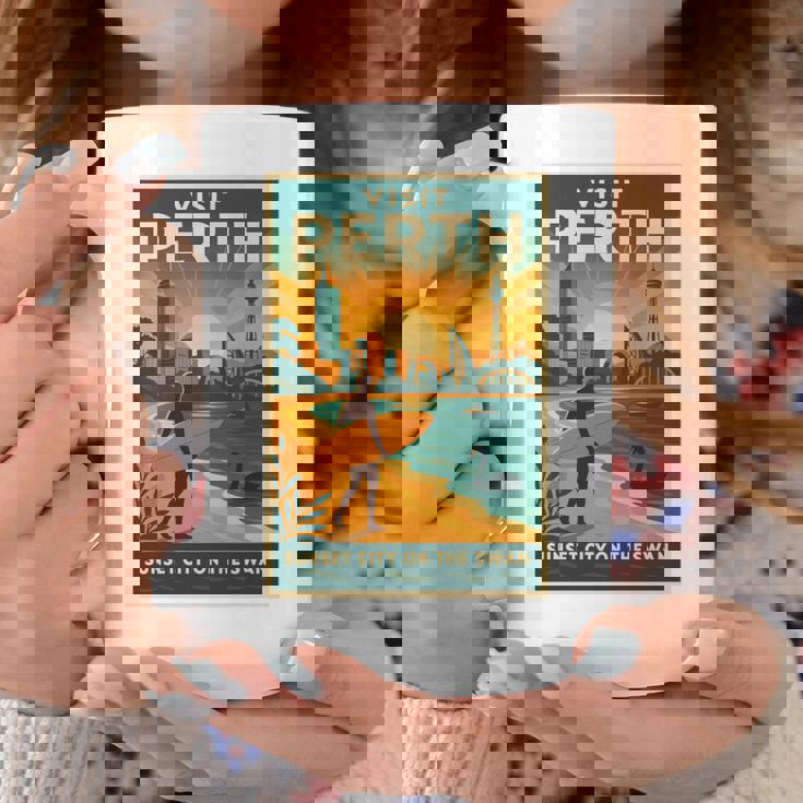 Perth Australia – ビンテージ旅行ポスタースタイル 長袖tシャツ コーヒーマグ 面白い贈り物