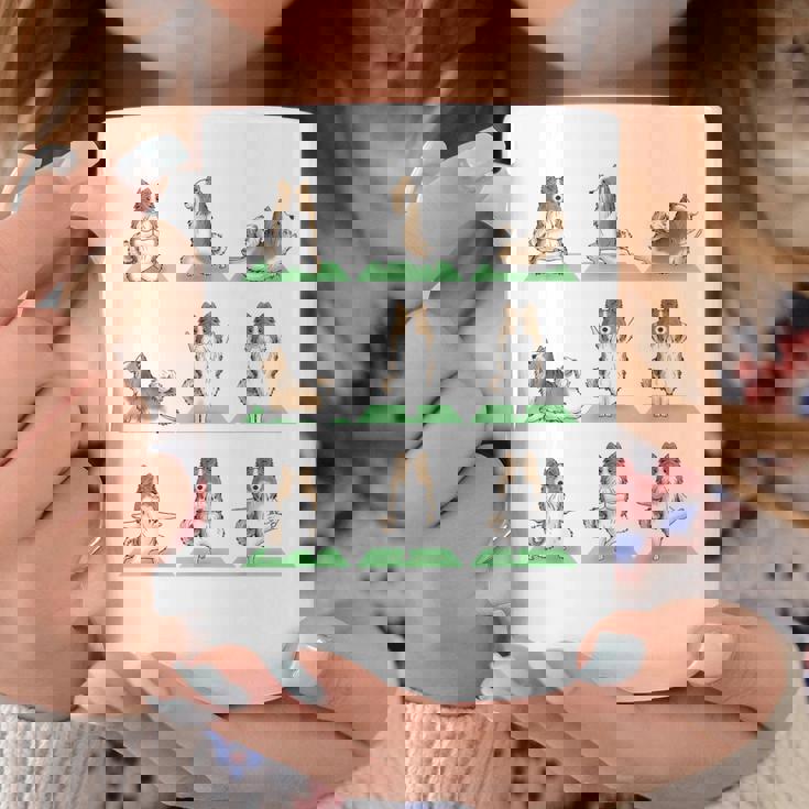 Shetland シープドッグ シェルティ 犬 ヨガ ポーズ ワークアウト エクササイズ コーヒーマグ 面白い贈り物