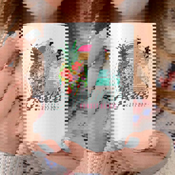 Sunset Beach Hawaii、サーフィンサーフボードレトロ、バックプリント コーヒーマグ 面白い贈り物