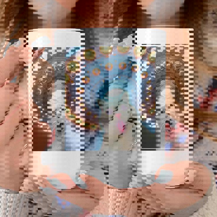 Ufo エイリアンフライングソーサー付き面白い白猫愛好家セルフィー 長袖tシャツ コーヒーマグ 面白い贈り物