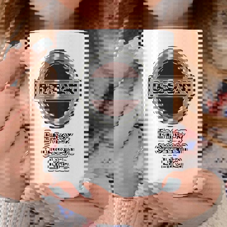 【バックプリント・背中側】Ossan おっさん（車好き ロゴ エンブレム パロディ）【変なデザイン屋さん】文字 面白い コーヒーマグ 面白い贈り物