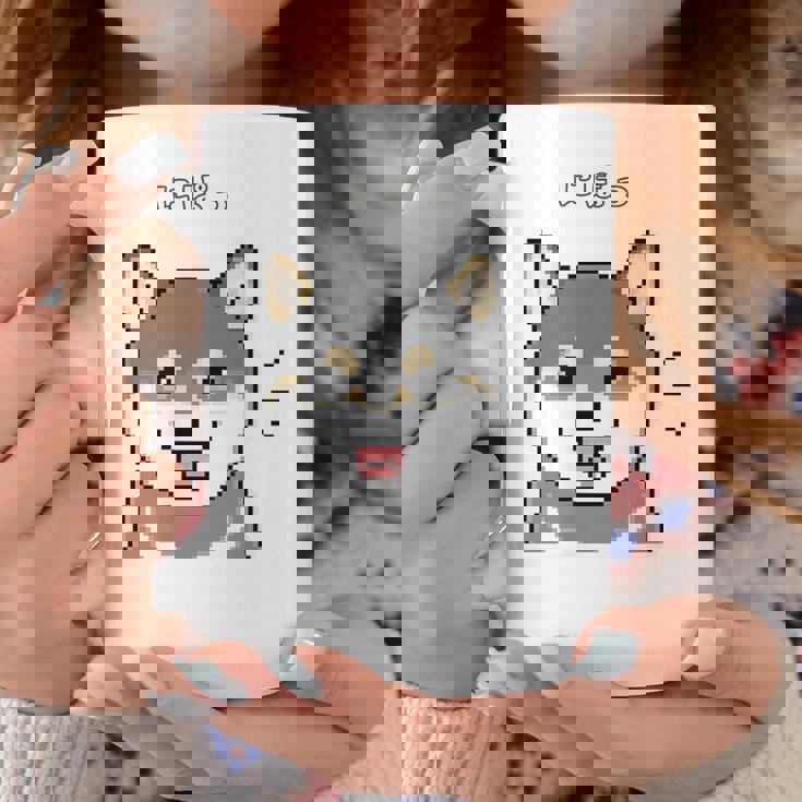 にぱっと笑う黒柴 柴犬のドット絵 コーヒーマグ 面白い贈り物