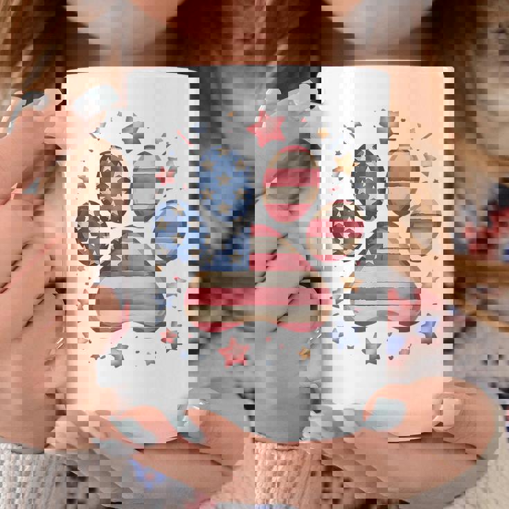 アメリカ国旗 愛国的な犬と猫の足跡プリント 7月4日 犬 コーヒーマグ 面白い贈り物