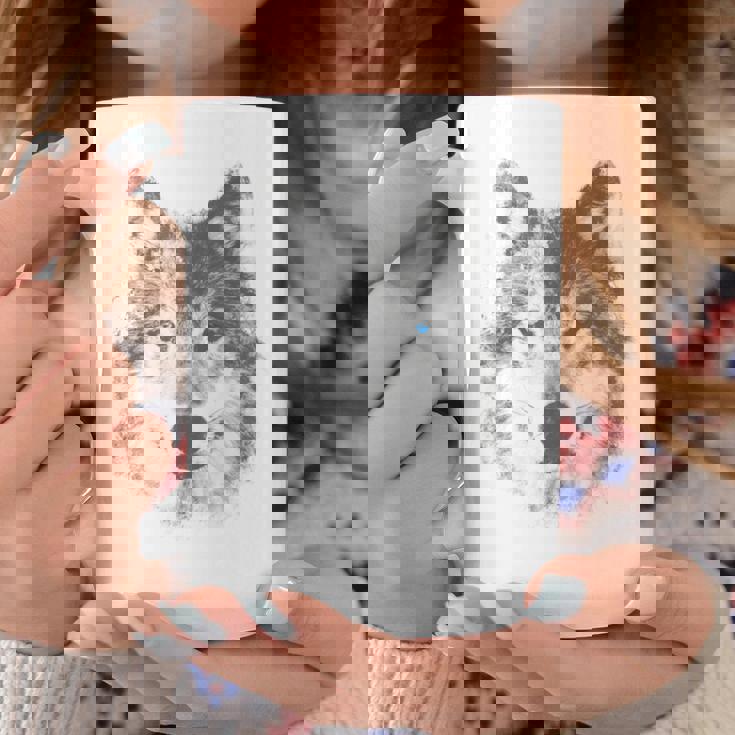 オオカミの顔 青い目 美的スマッジアートスタイル 野生動物 コーヒーマグ 面白い贈り物