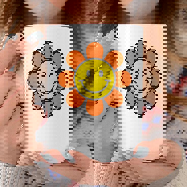 オレンジ イエロー ハッピー スマイル スマイル フェイス デイジー フラワーガール コーヒーマグ 面白い贈り物