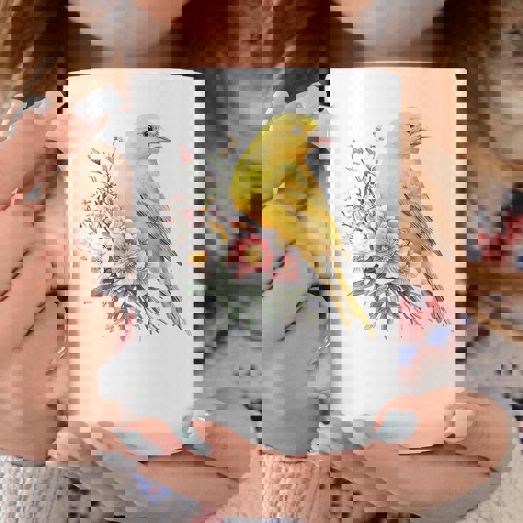 カナリアの鳥好き、ピンクの花のかわいい鳥、自然。 コーヒーマグ 面白い贈り物