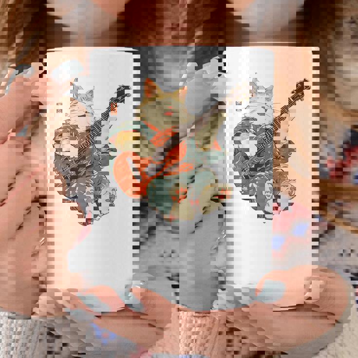 ギターを弾く日本の侍猫 忍者 浮世絵 アニメ コーヒーマグ 面白い贈り物