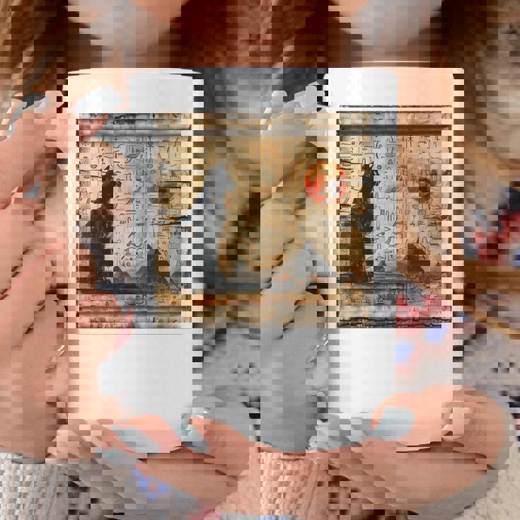 サンセット ピラミッド パピルス スクロール 砂漠 エジプトアート 猫 長袖tシャツ コーヒーマグ 面白い贈り物