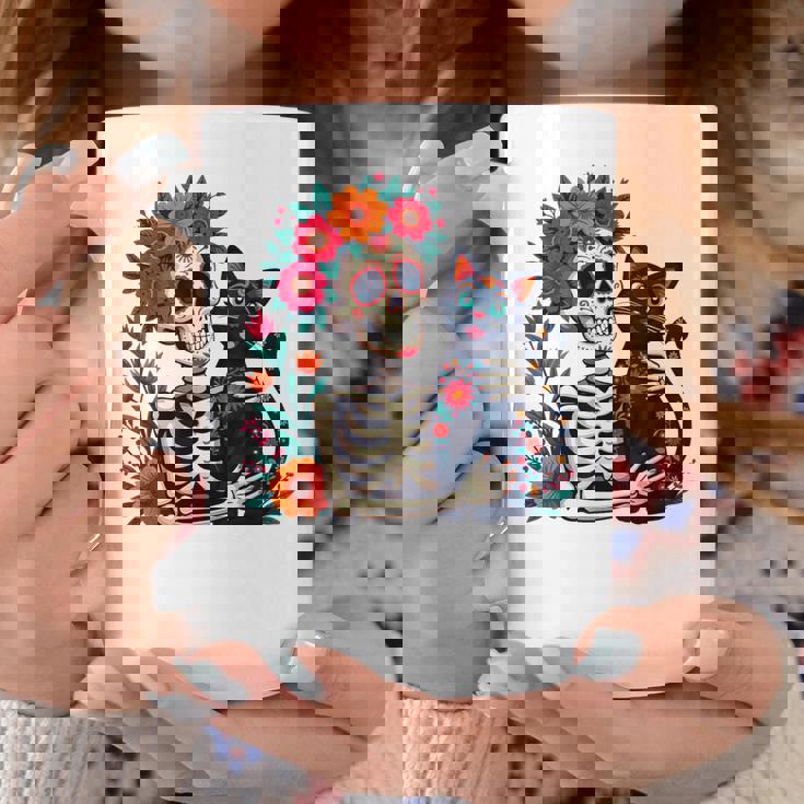 スケルトン ハグ 猫 シュガー スカル Día Los Muertos ハロウィン コーヒーマグ 面白い贈り物