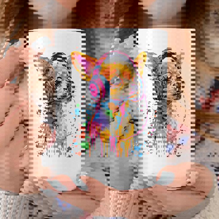 チワワの恋人 ポップアート ヘッドフォンを着て おもしろい チワワ 長袖tシャツ コーヒーマグ 面白い贈り物