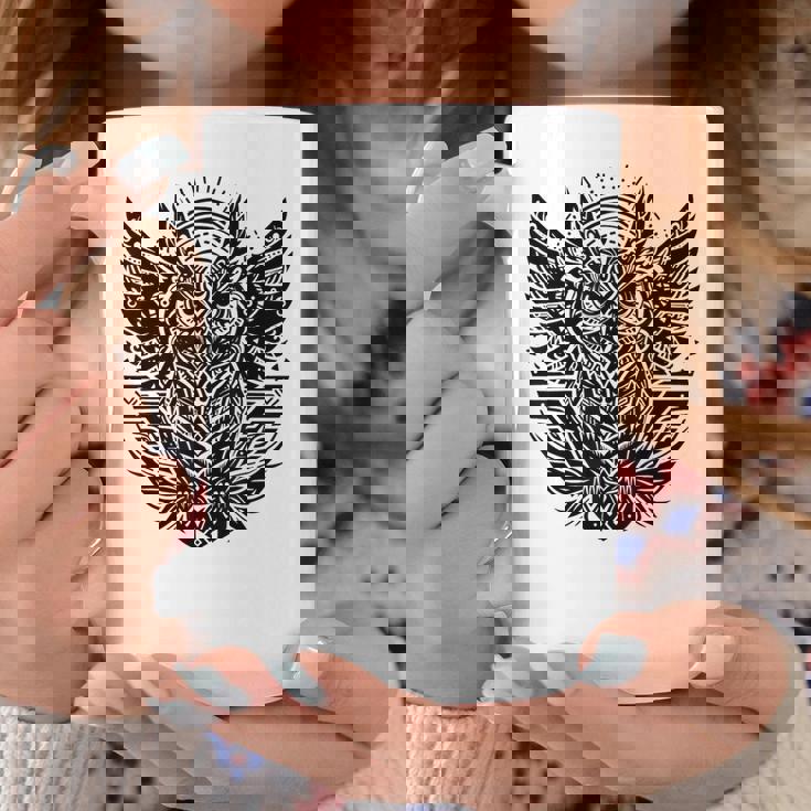 トライバル グレートフクロウ トーテム タトゥー 幾何学模様 コーヒーマグ 面白い贈り物