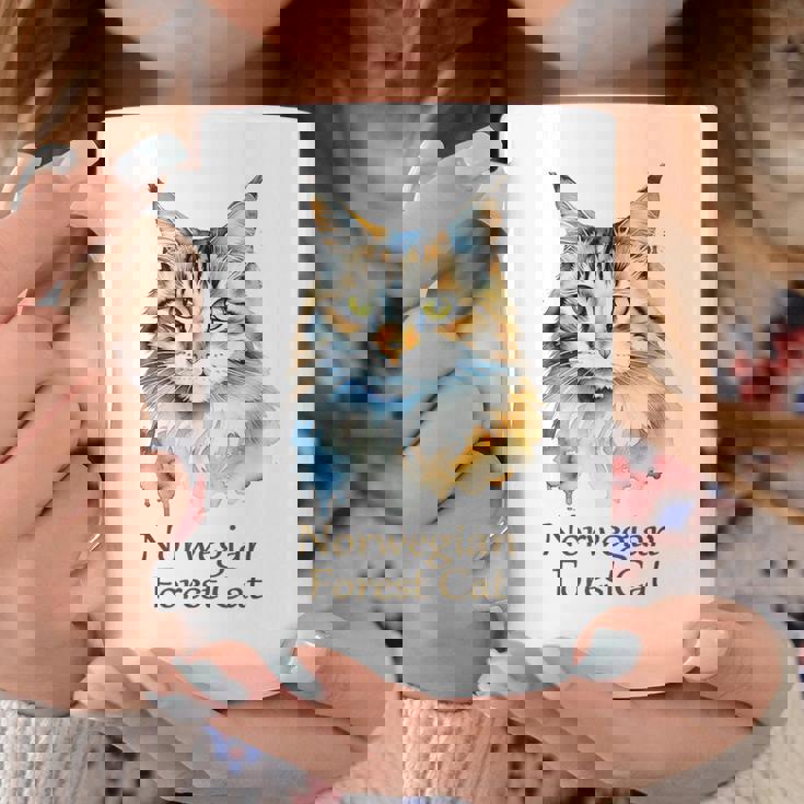 ノルウェージャンフォレストキャット 水彩画ポートレート2 コーヒーマグ 面白い贈り物