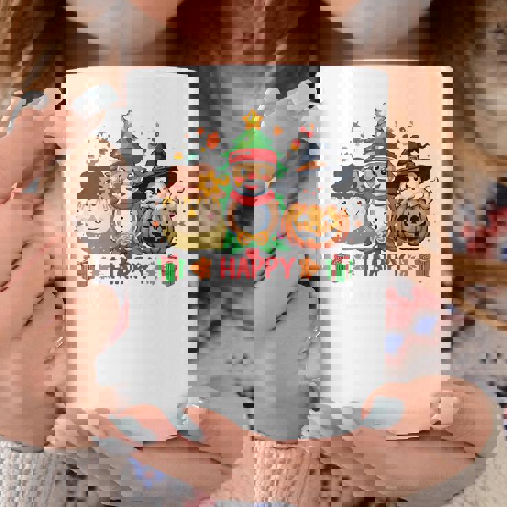 ハッピー、感謝祭、ハロウィン、メリークリスマス。 長袖tシャツ コーヒーマグ 面白い贈り物