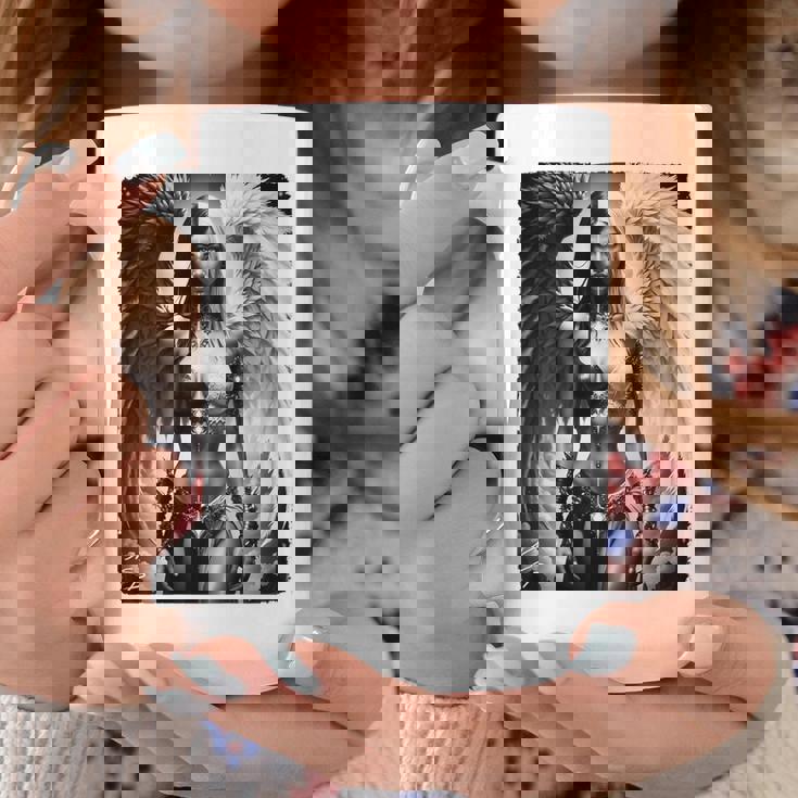 ピンナップガールtシャツ セクシーな天使の悪魔の女の子 B&W バックプリント コーヒーマグ 面白い贈り物