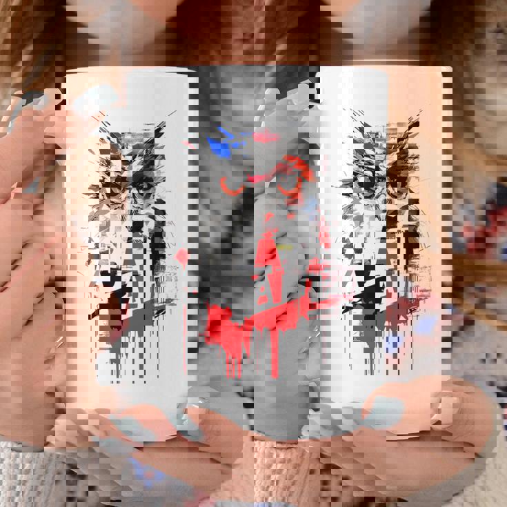 フクロウ アート 絵画 抽象 動物 描画 グラフィック フクロウ コーヒーマグ 面白い贈り物