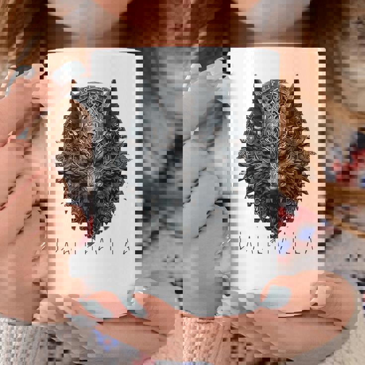 ヴァルハラ ウルフマスク オーディン ルーン文字 北欧コンパス バイキング メンズ レディース 長袖tシャツ コーヒーマグ 面白い贈り物