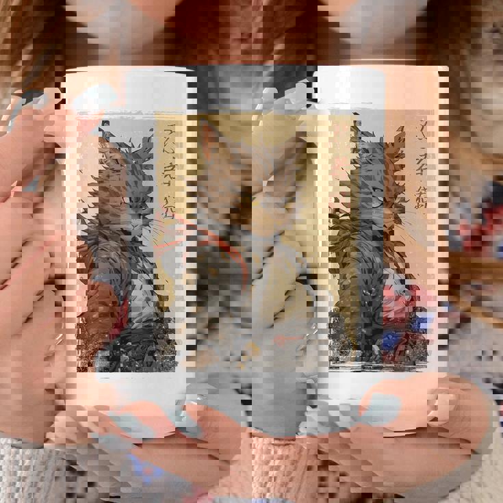 ヴィンテージ 日本の風景 侍 猫 漢字 Art Back コーヒーマグ 面白い贈り物