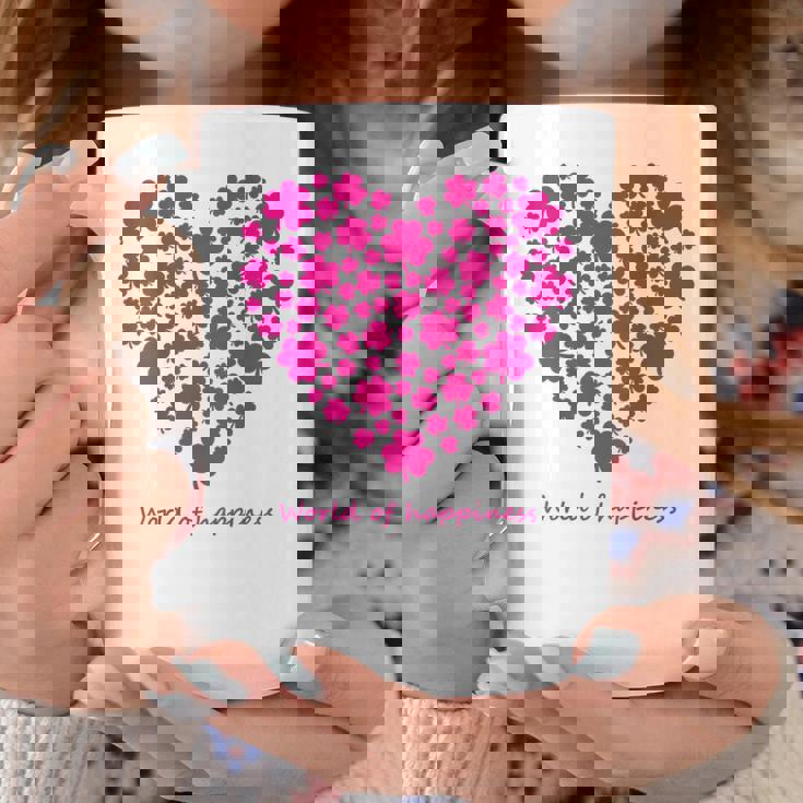 世界中の幸せを願う 可愛い ハート ピンク クローバー 反戦 平和 バックプリント コーヒーマグ 面白い贈り物