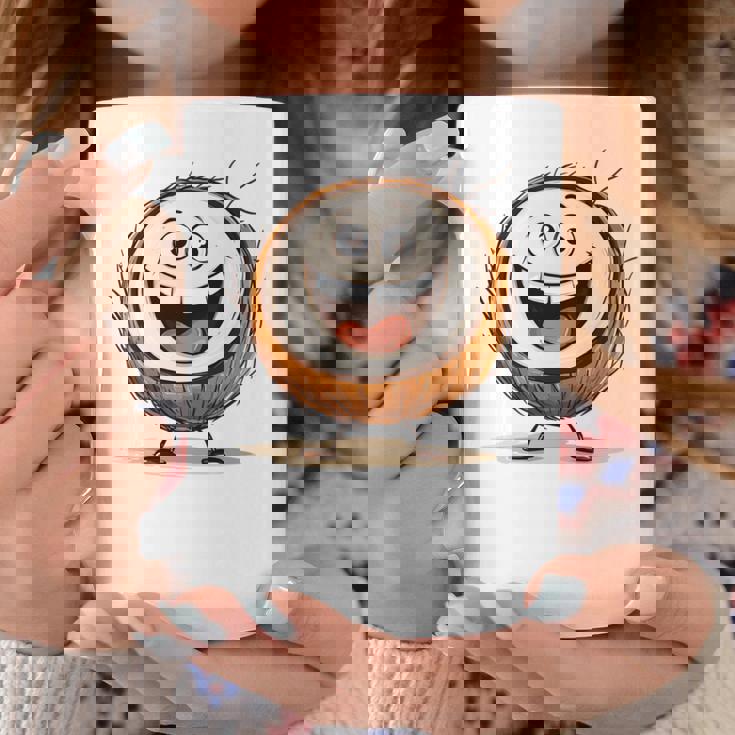 幸せな笑顔のココナッツの顔の漫画 長袖tシャツ コーヒーマグ 面白い贈り物