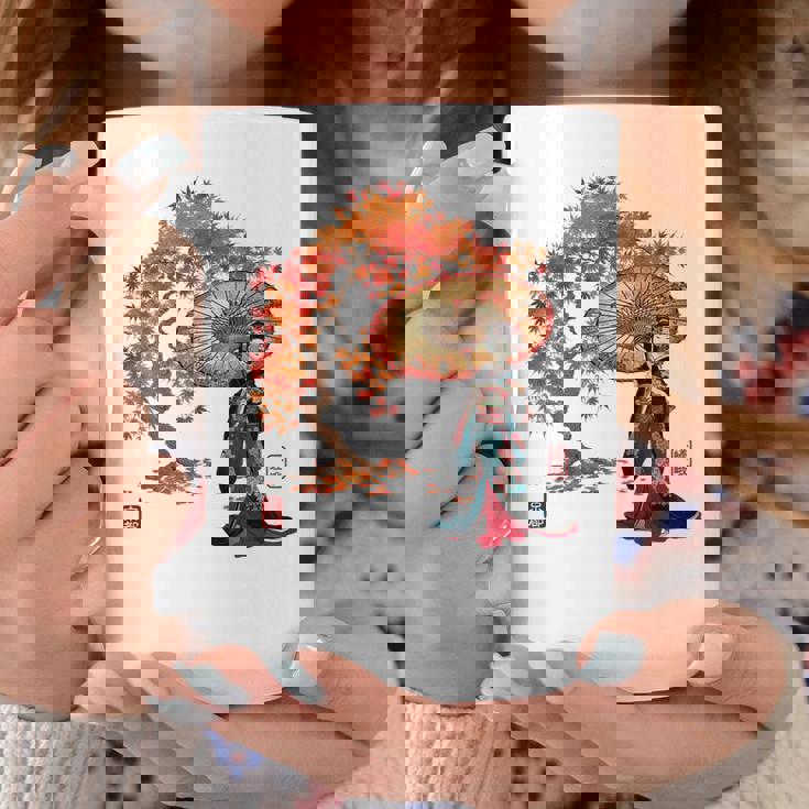 日本 浮世絵 京都 嵯峨 紅葉 和傘 美人 着物 コーヒーマグ 面白い贈り物