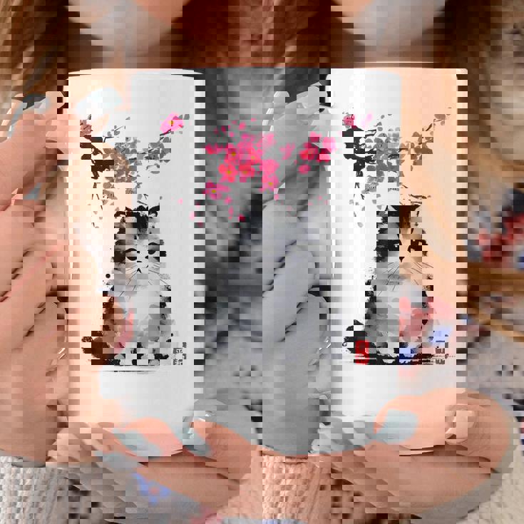 日本の墨絵マンチキン猫 桜 桜アート コーヒーマグ 面白い贈り物