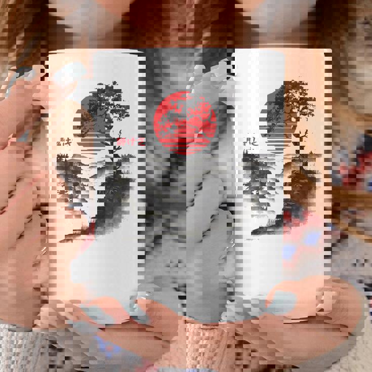 日本の木 赤い月 絵画 日本 夕日 男性 女性 コーヒーマグ 面白い贈り物