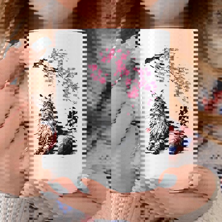 日本美術 メインクーン 猫 桜 桜 コーヒーマグ 面白い贈り物