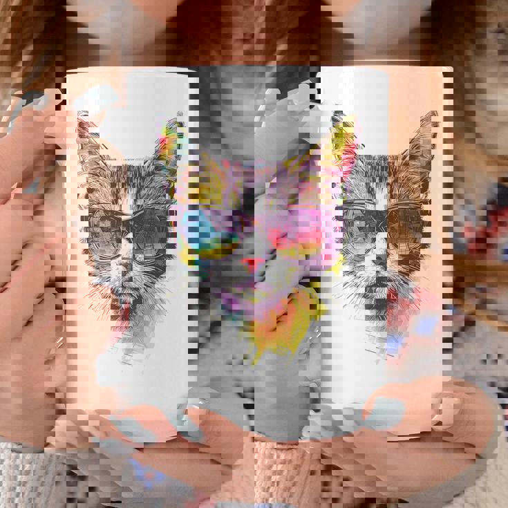猫 動物 抽象 モチーフ サングラス イラスト アート ネコ コーヒーマグ 面白い贈り物