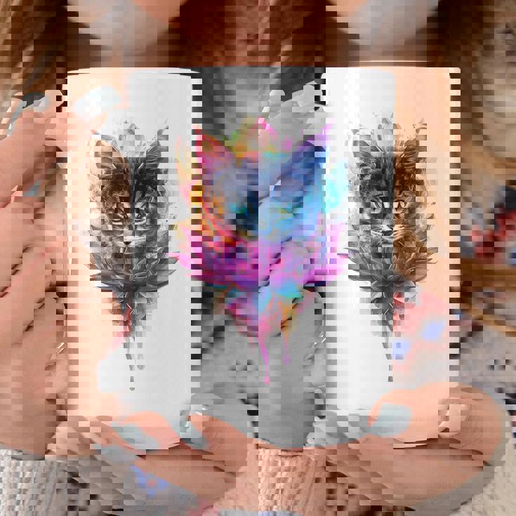 猫 花 カラフル かわいい アート 動物好き グラフィック 猫 コーヒーマグ 面白い贈り物