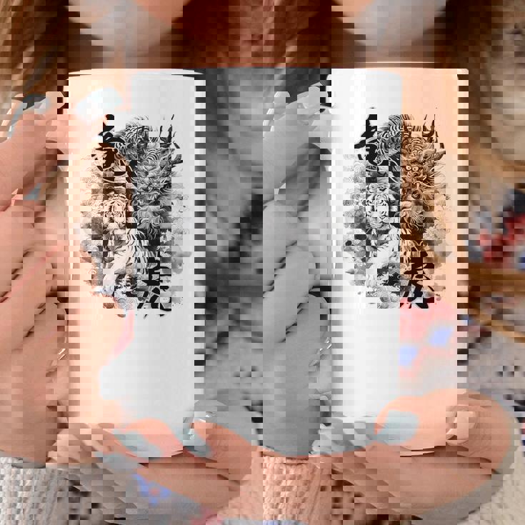 竜虎 墨絵 バックプリント コーヒーマグ 面白い贈り物