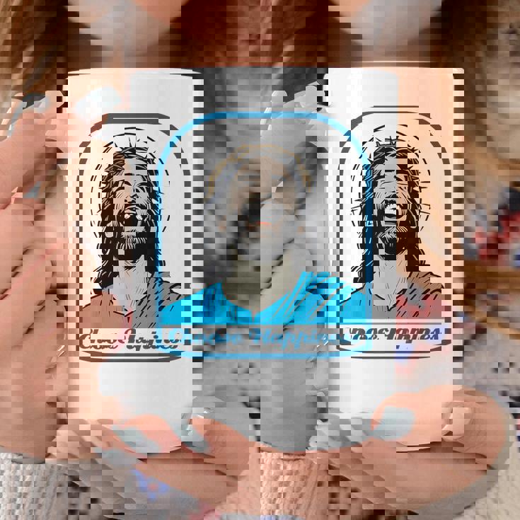 笑うイエス キリスト 喜び 幸せな笑顔 自信 いばらの冠 満足感 クリスマスプレゼント 贈り物 お土産 ポジティブ コーヒーマグ 面白い贈り物