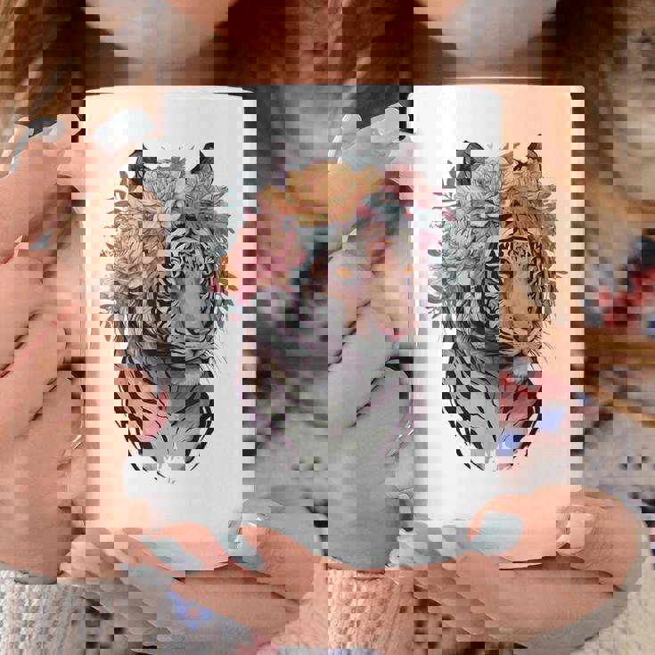 花柄 水彩 虎 花 王冠 虎好き コーヒーマグ 面白い贈り物