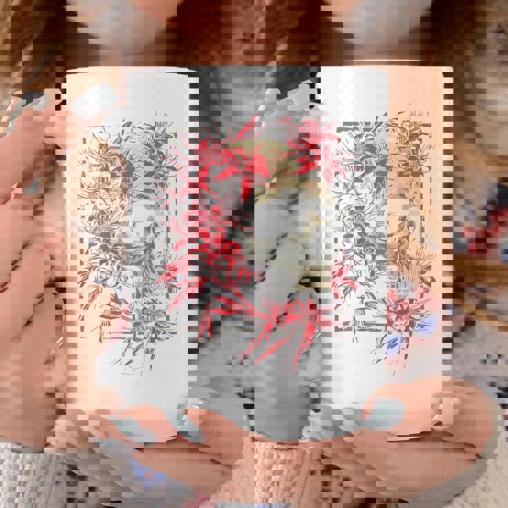 赤いクモのユリの花 日本の頭蓋骨 オタクのバックプリント コーヒーマグ 面白い贈り物