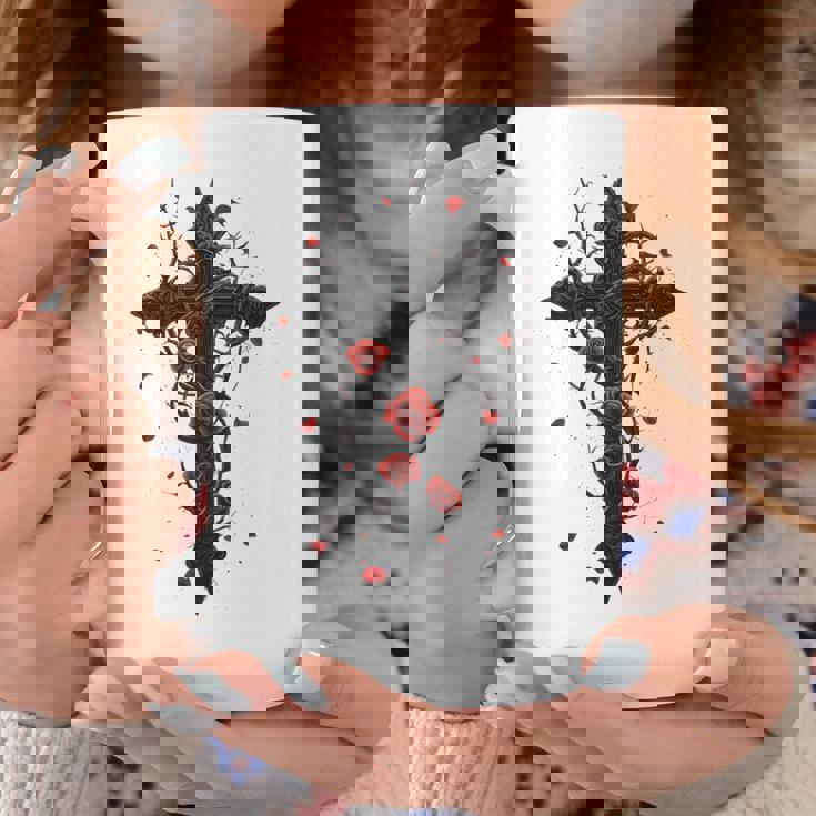 赤いバラのゴシック・クロス 長袖tシャツ コーヒーマグ 面白い贈り物