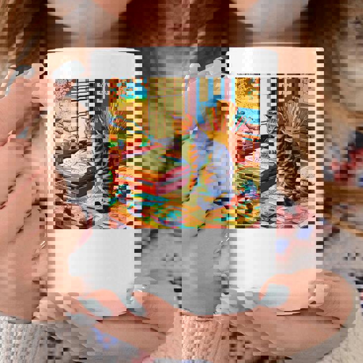 面白いtシャツ 猫 ネコ 読書 勉強 メンズ 猫好き グッズ おもしろ 面白い 服 ネタ 猫の下僕 浮世絵 長袖tシャツ コーヒーマグ 面白い贈り物