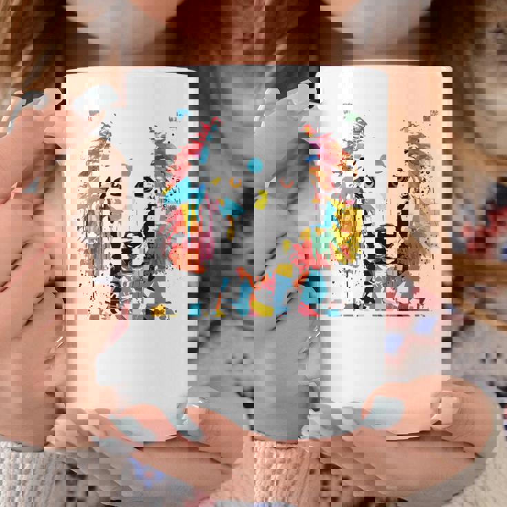 鮮やかな犬のアート スプラッシュカラー 抽象画 コーヒーマグ 面白い贈り物