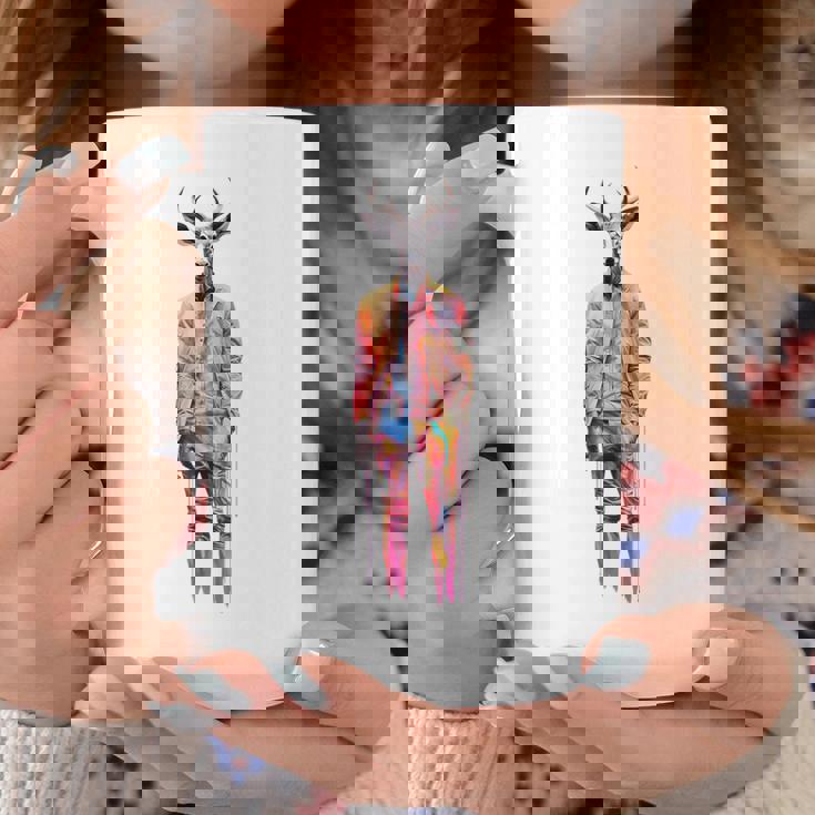 鹿 人間 アート カラフル 動物 絵画 グラフィック 鹿 コーヒーマグ 面白い贈り物