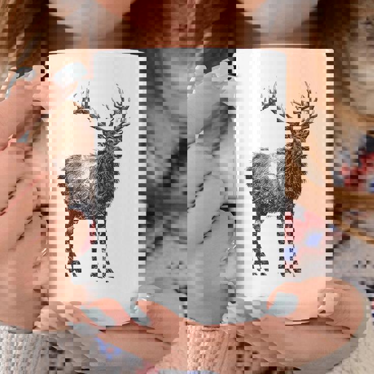 鹿 動物 プリント モチーフ 図面 イラスト ポートレート 鹿 コーヒーマグ 面白い贈り物