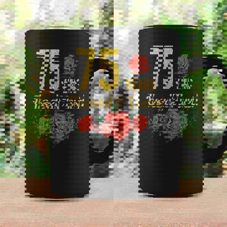 75歳 祝福され愛されたバラの花 フローラル 75歳の誕生日 コーヒーマグ ギフトのアイデア