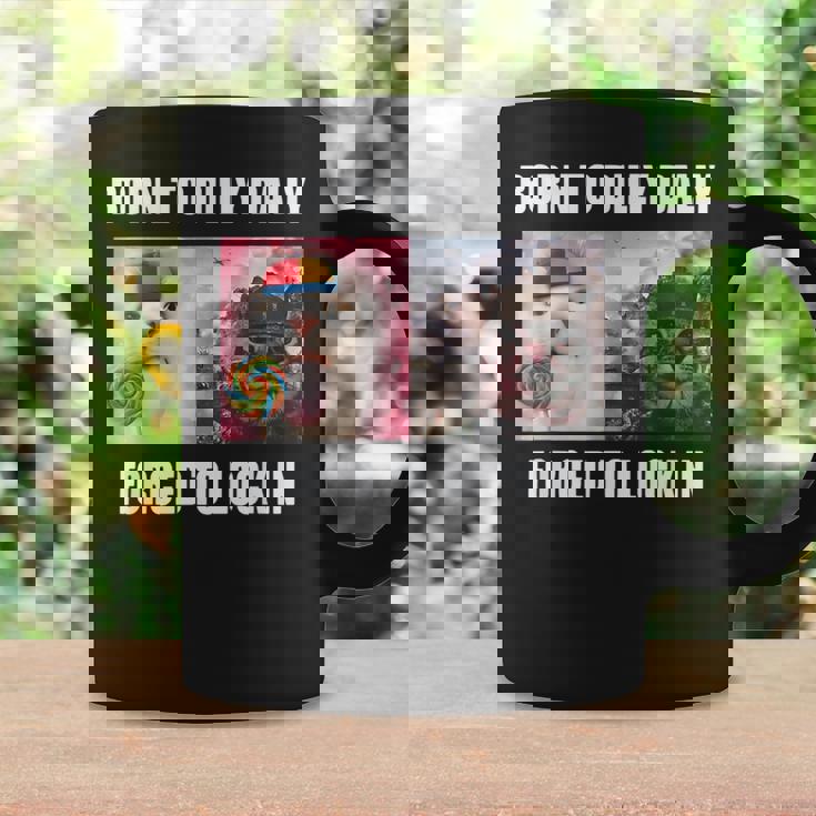 Born To Dilly Dally 強制的にロックインキャット ミーム コーヒーマグ ギフトのアイデア