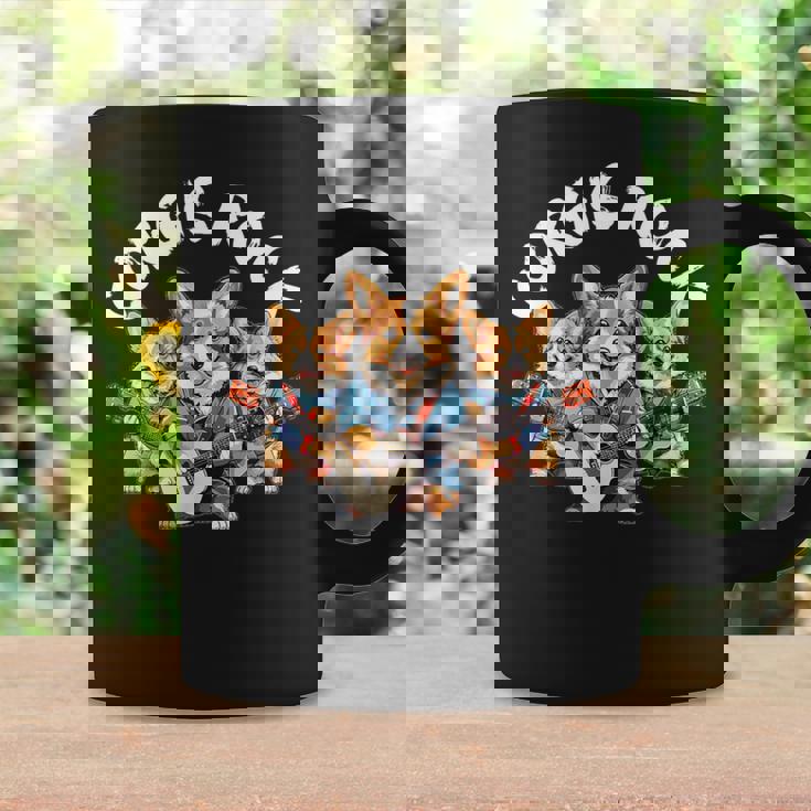 Corgis Rock かわいいコーギー犬トリオ ロックアウト ギターを弾く コーヒーマグ ギフトのアイデア